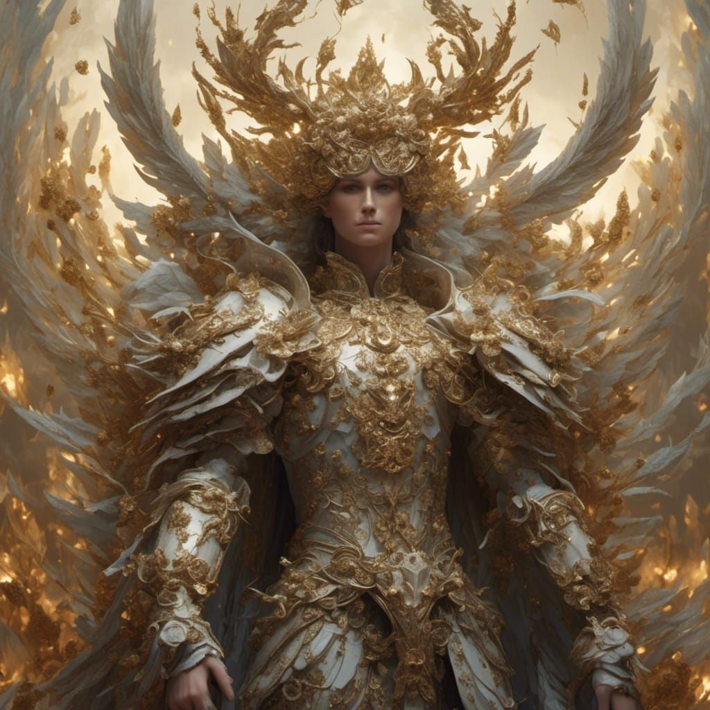 Angelic Necromancer with Fiery Wings and Scythe