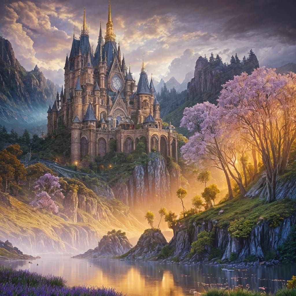 Eldritch Twilight Landscape in Mosaic Art Style