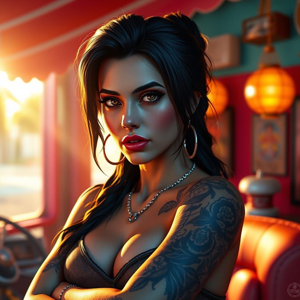 South Florida Crime Boss in Futuristic Noir Style