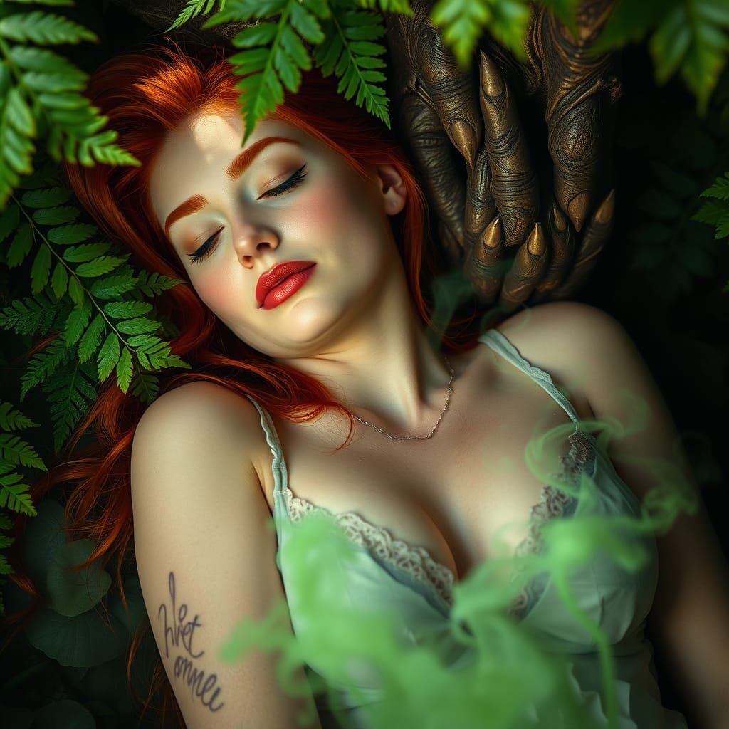 Redhead Pin-Up in Forest Dreamscape