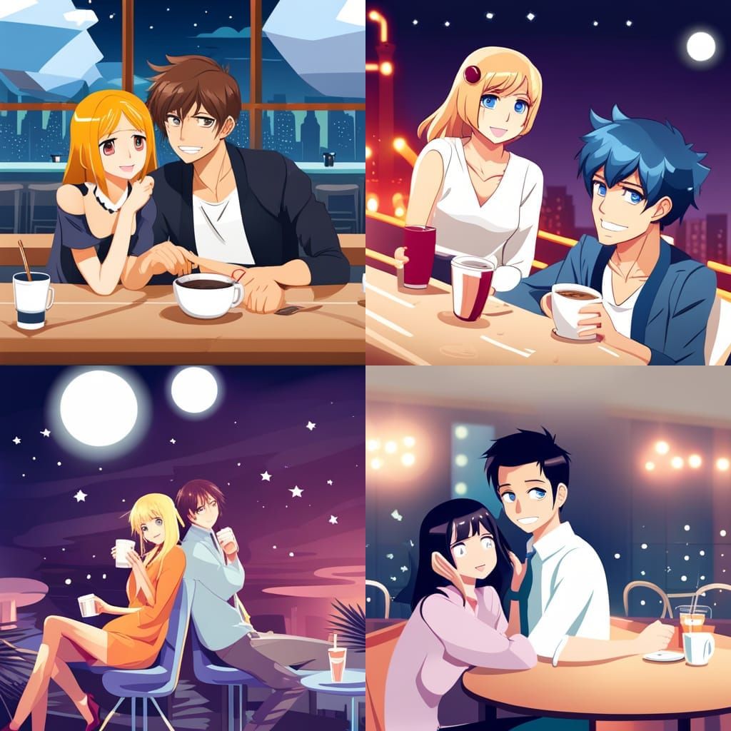 Anime Night Cafe Scene With Woman and Man