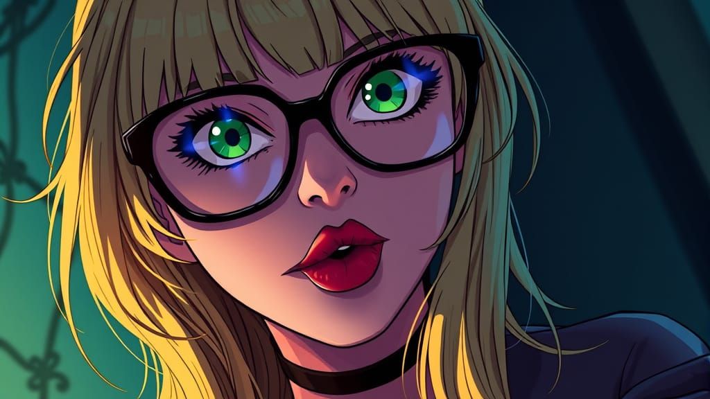 Blonde Goth Woman Blowing Kiss in Manga Style