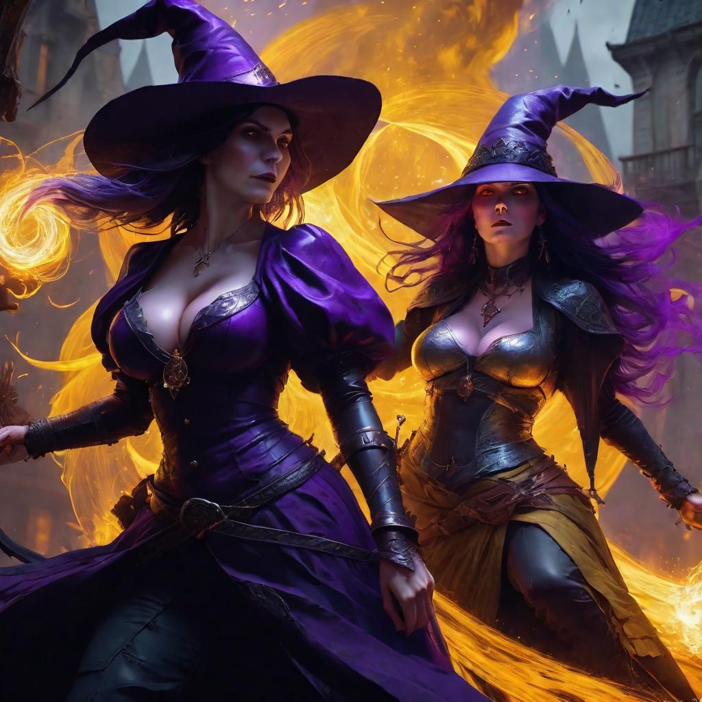 Epic Witch Battle in Dark Fantasy Style