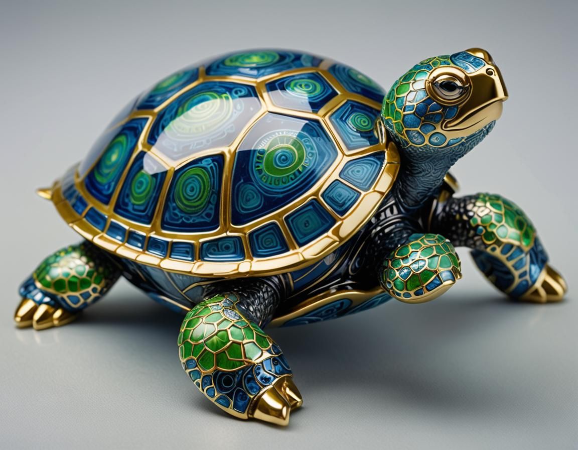 Enameled Glass Turtle Figurine: A Masterpiece of Glass Art