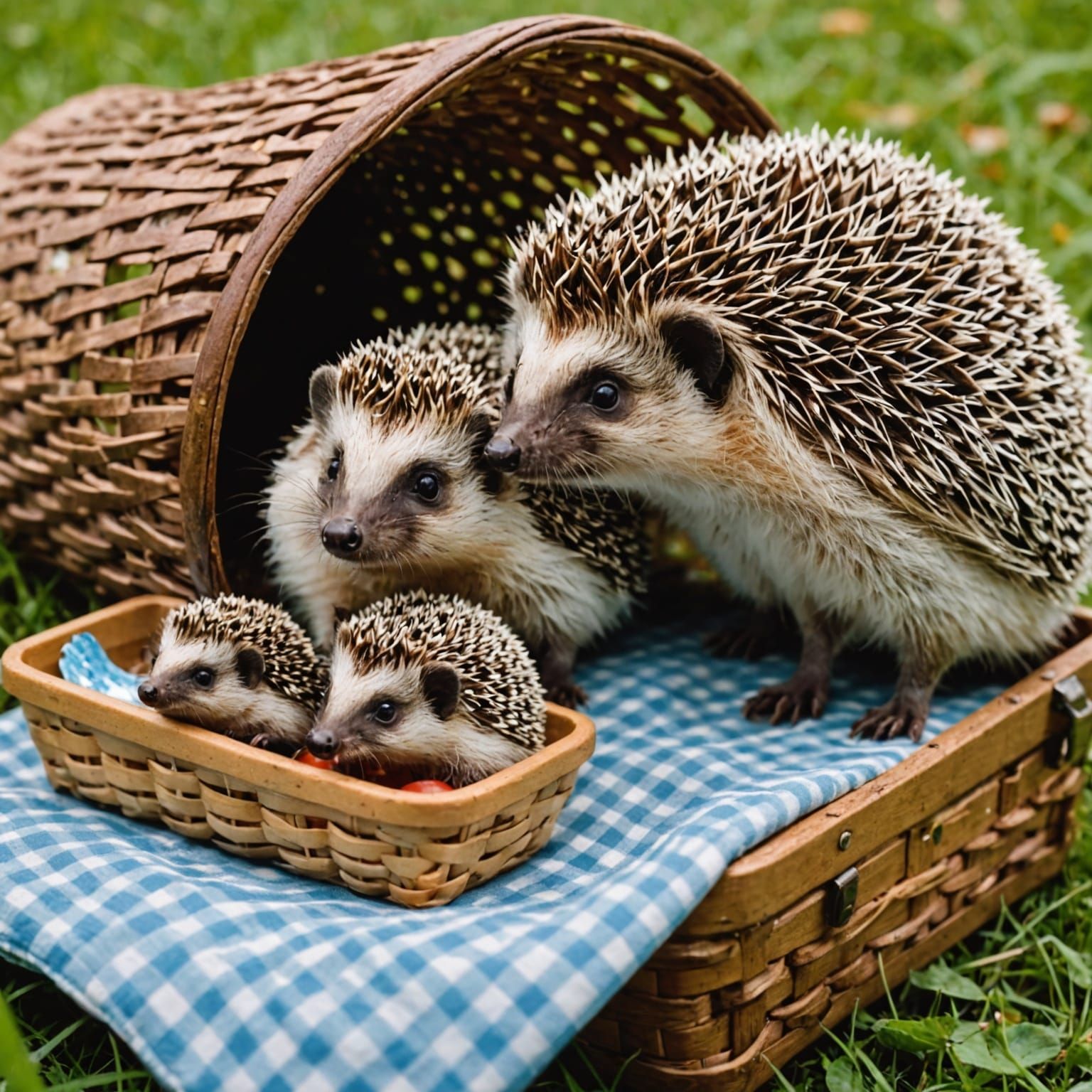 Hedgehog Family Picnic Scene