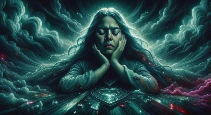 Melancholic Double Exposure: Woman's Grief in Heartbreak Lan...