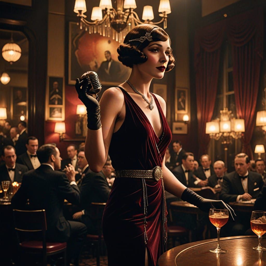 Jazz Singer in 1920s Speakeasy Under Spotlight