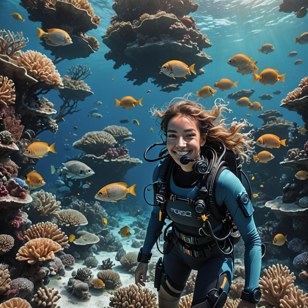 Girl Scuba Diving in Coral Lagoon