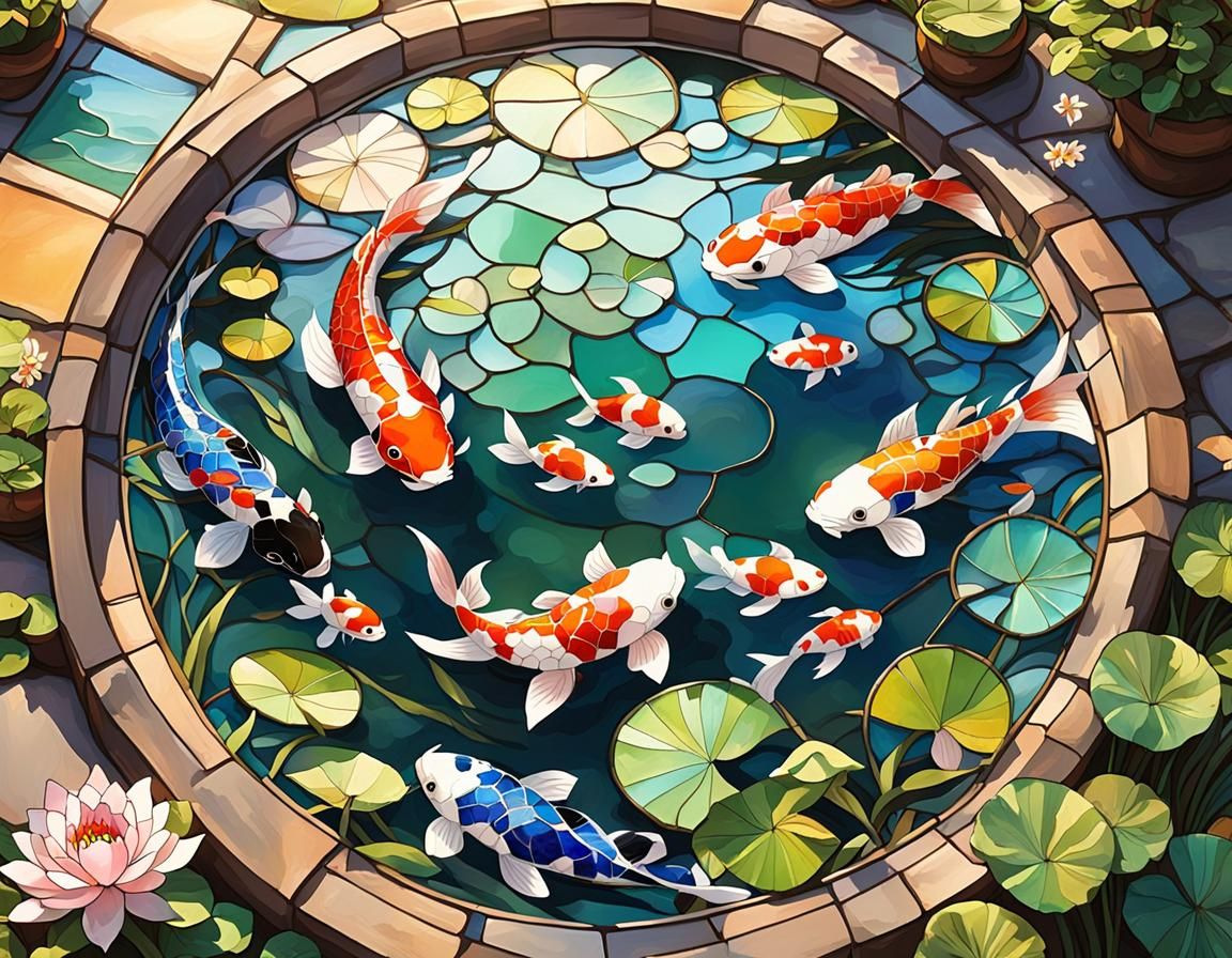 Stained Glass Koi Pond in Ghibli Disney Style