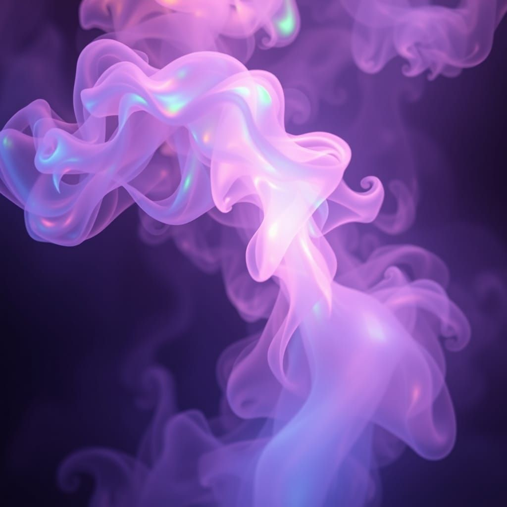 Iridescent Smoke Drifting Through Dark Air in Prismatic Ligh...