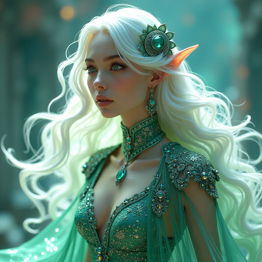 Ethereal Woman in Iridescent Gown: Pixar-Style Concept Art