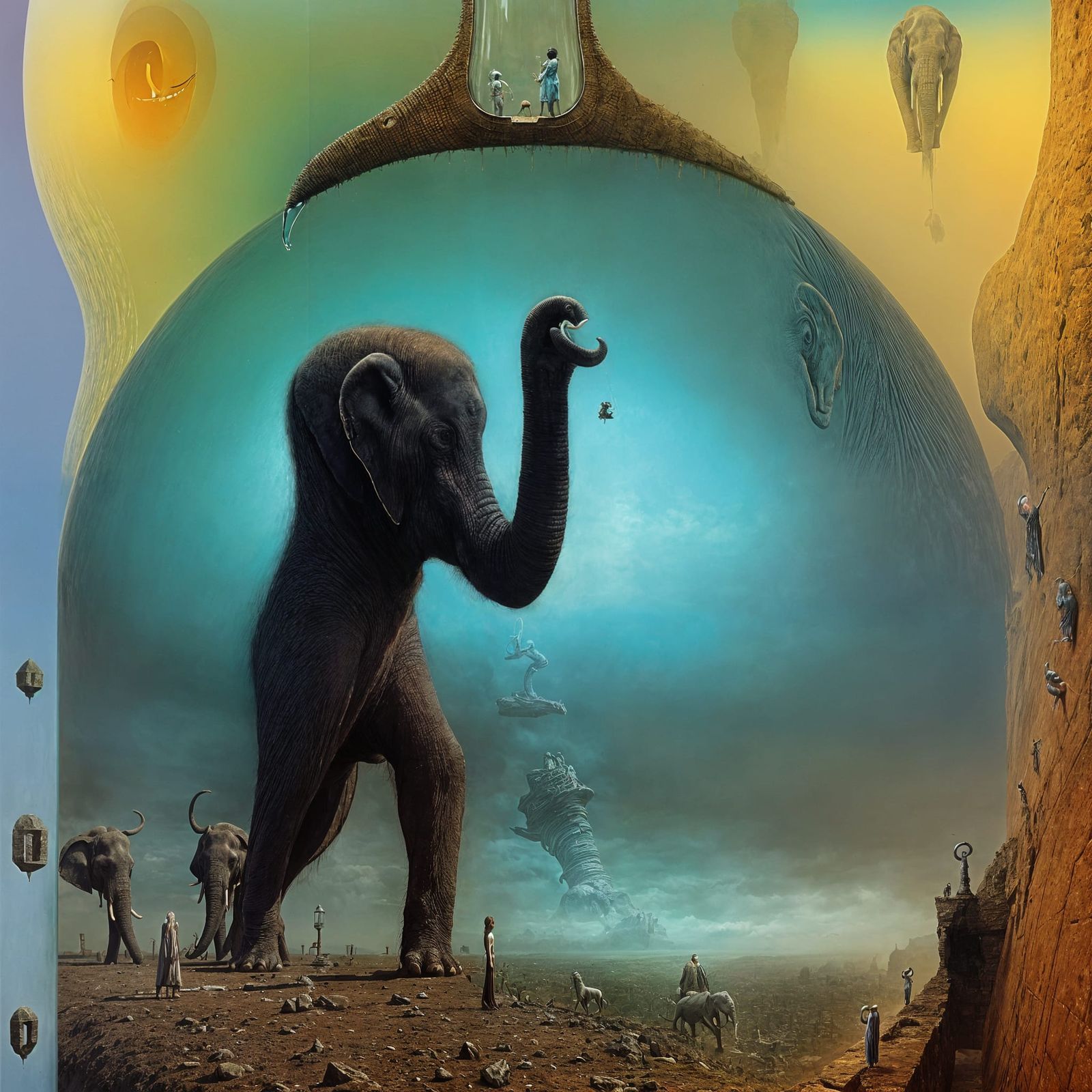 Distorted Surrealist Elephant in Glass Landscape