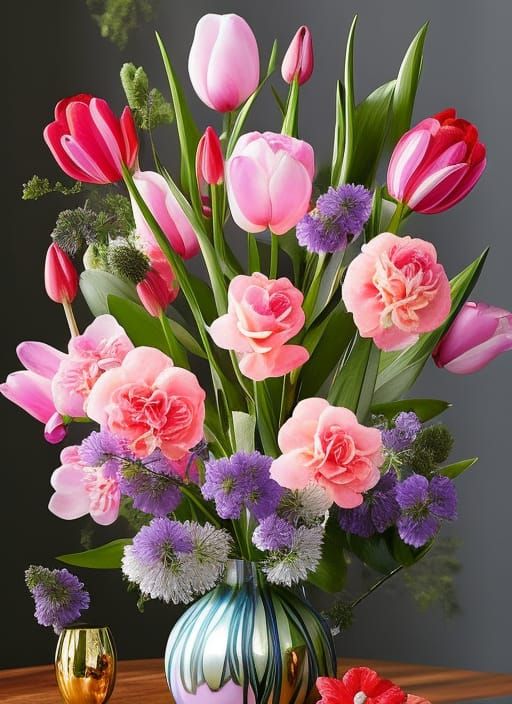 Cloisonne Vase with Tulips: Surreal Hyperrealistic Portrait