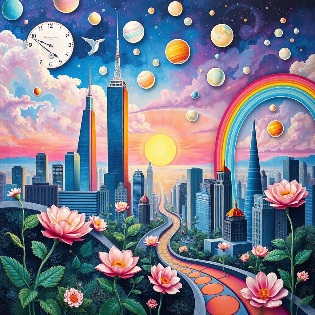 Art Deco Cityscape Inspired by Dali and Matisse