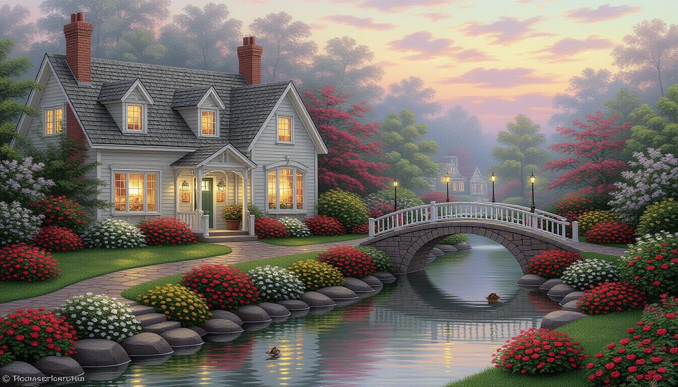 Ultrarealistic Garden with Roses and Cherry Blossoms