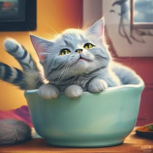 Whimsical Cat Illustration: Playful Felines in Warm Light