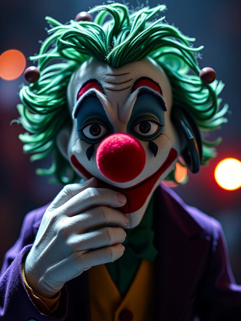 Felt Muppet Joker: A Sad Clown Portrait