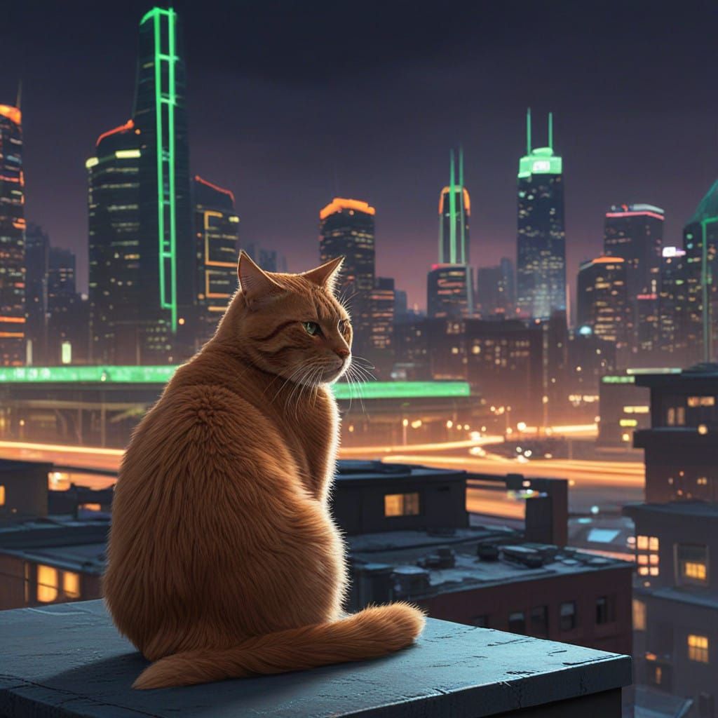 Futuristic City Cat: Garfield in Neon Metropolis