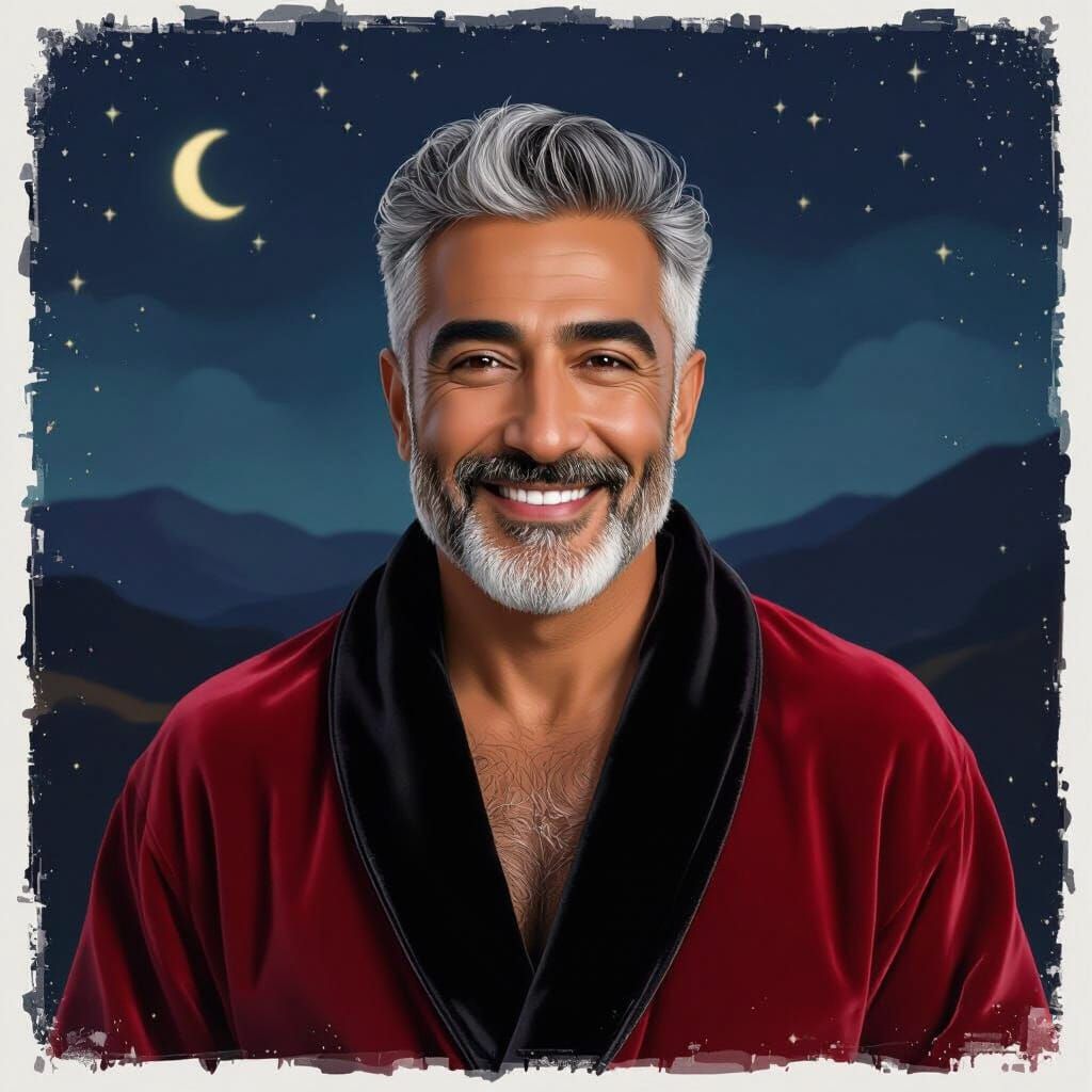 Handsome Iranian Man in Velvet Robe