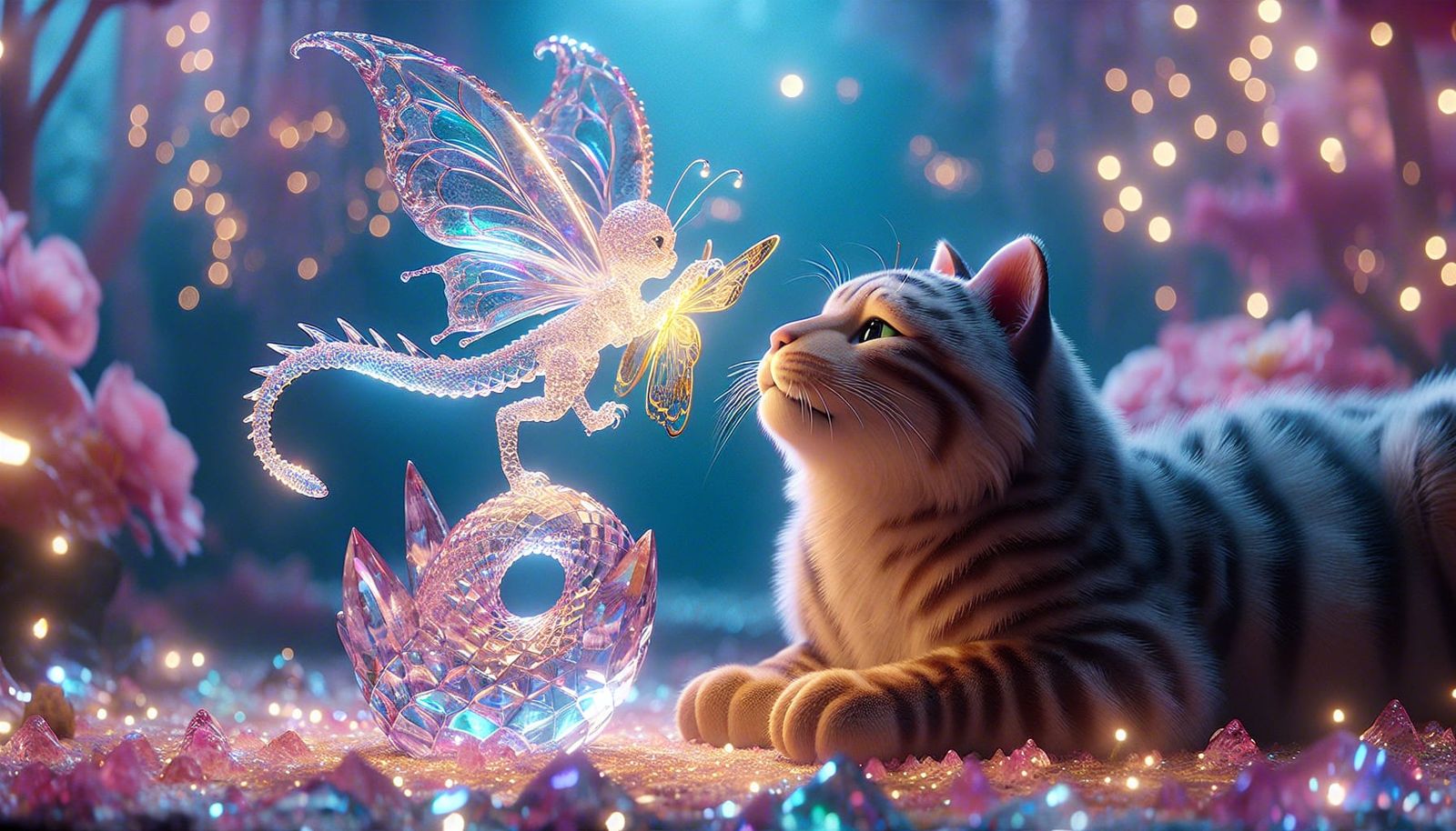 Crystal Dragon on Sabertooth in Enchanted Forest