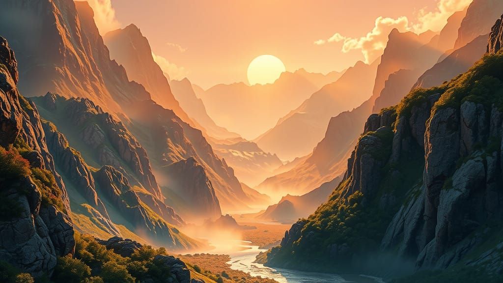 Rainbow Gemstone Formations in a Majestic Mountain Landscape