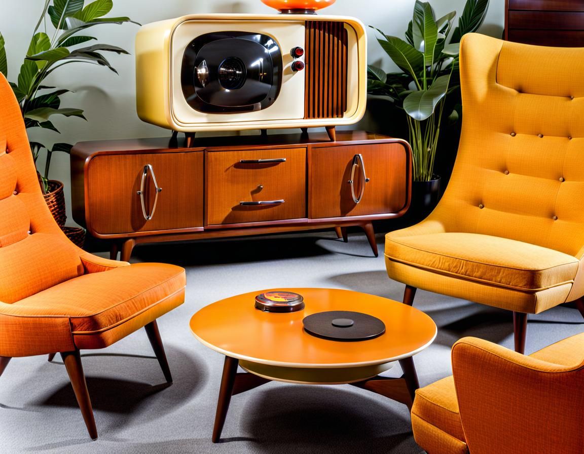 Vintage 1950s Living Room in Orange and Yellow