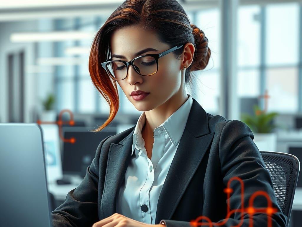 Diligent Businesswoman in Modern Office, 3D Digital Art