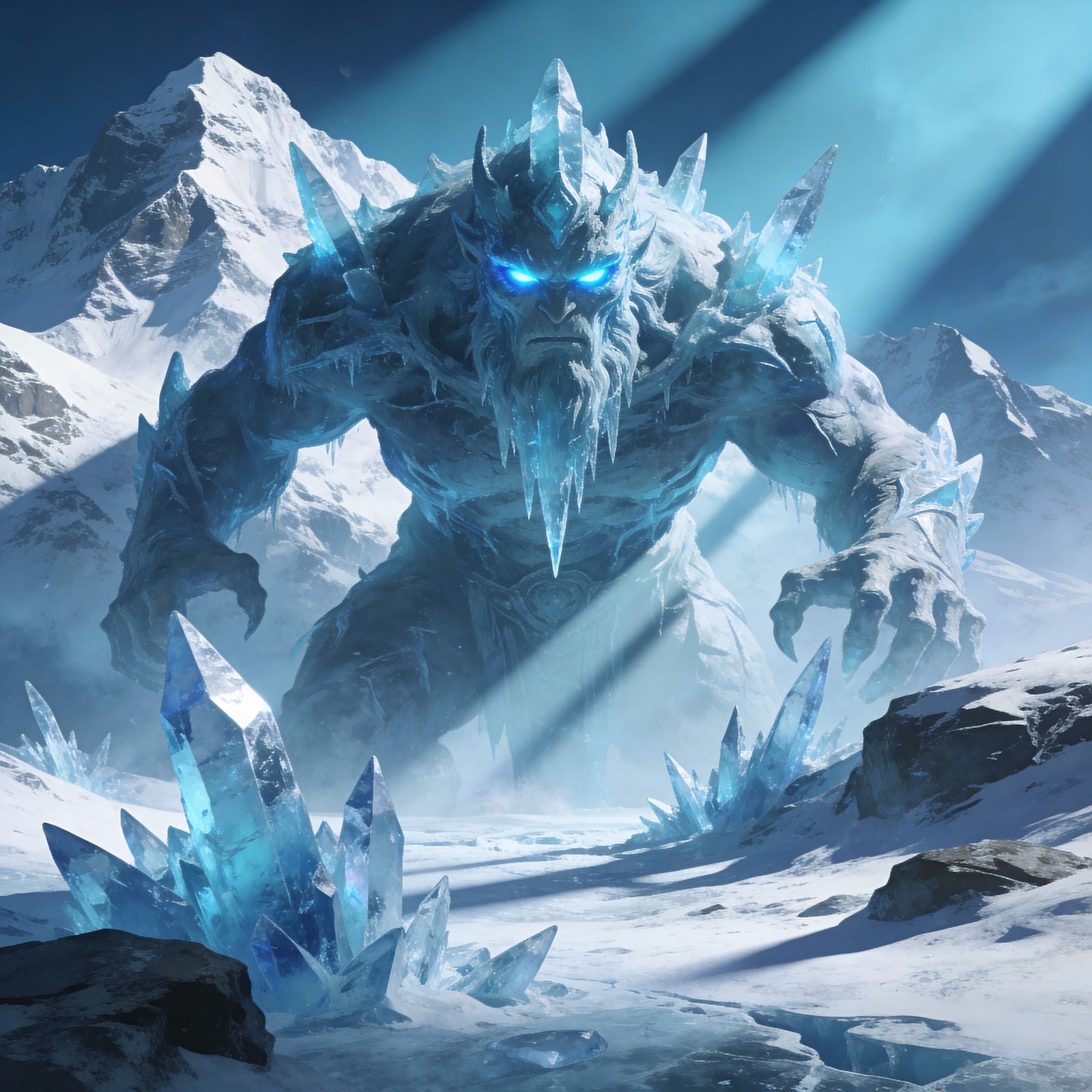 Ancient Ice God Awakens in Cinematic Fantasy Landscape