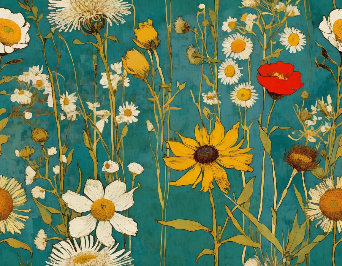 Grunge Spring Wildflowers Inspired by Expressionism