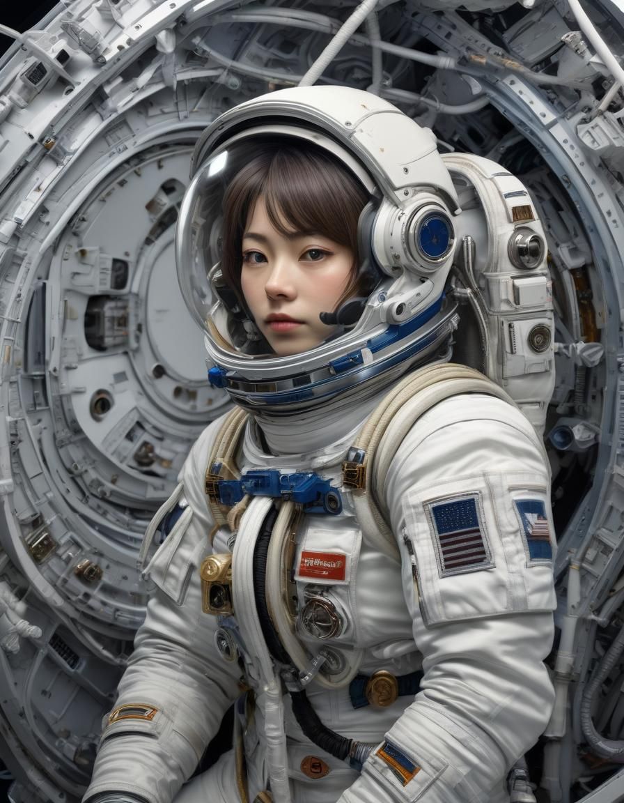 Astronaut Portrait in Space Station, Manga Style
