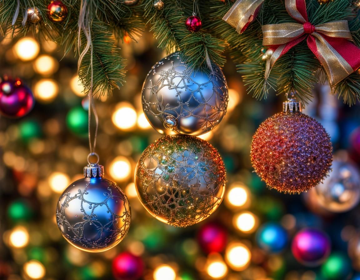 Christmas Tree Ornaments in Hyperrealistic Detail