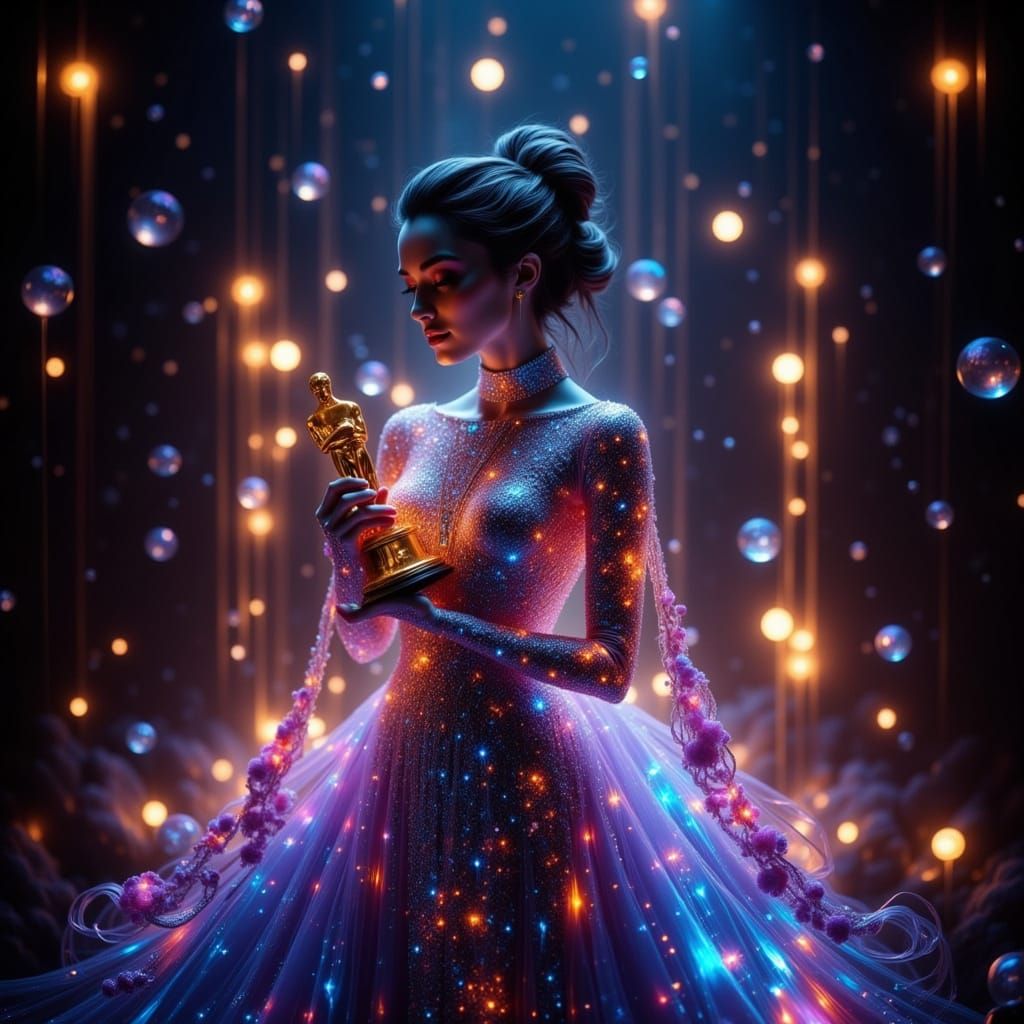 Celestial Goddess in Ethereal Luminescent Gown