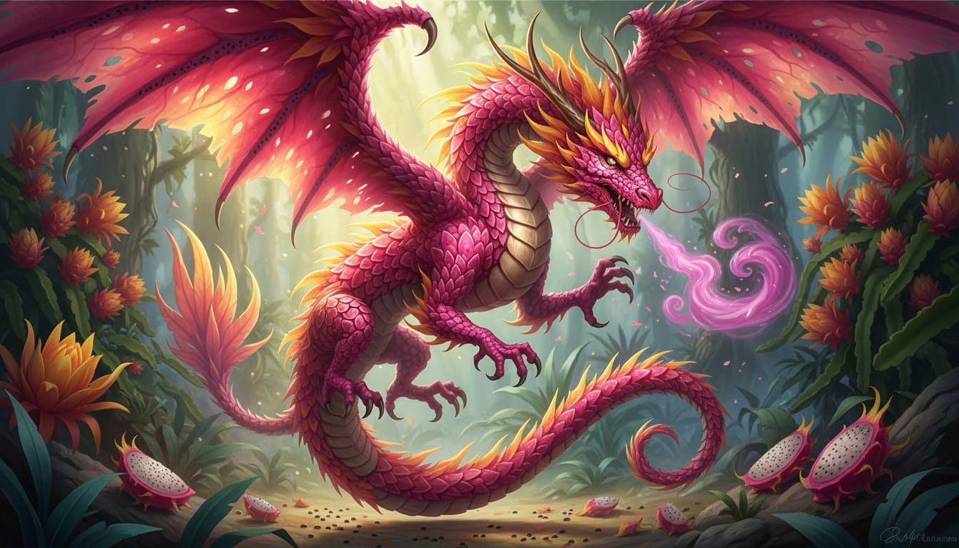 Dragon Fruit Dragon with Neon Wings