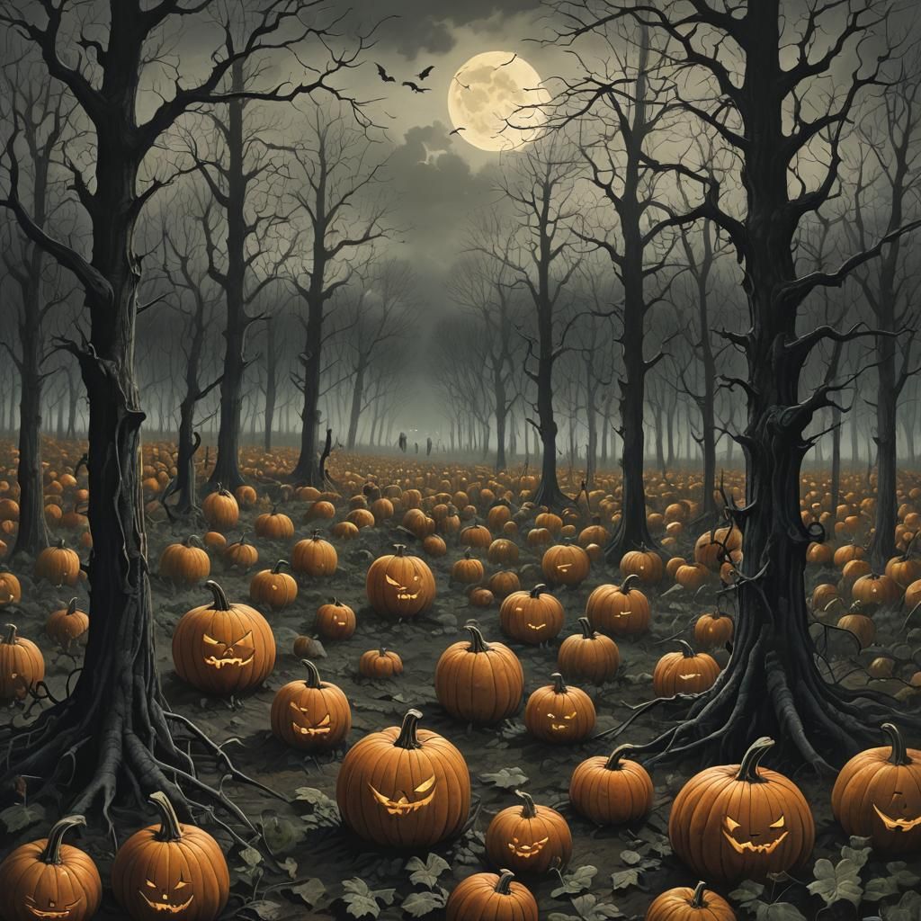 Gloomy Halloween Pumpkin Field