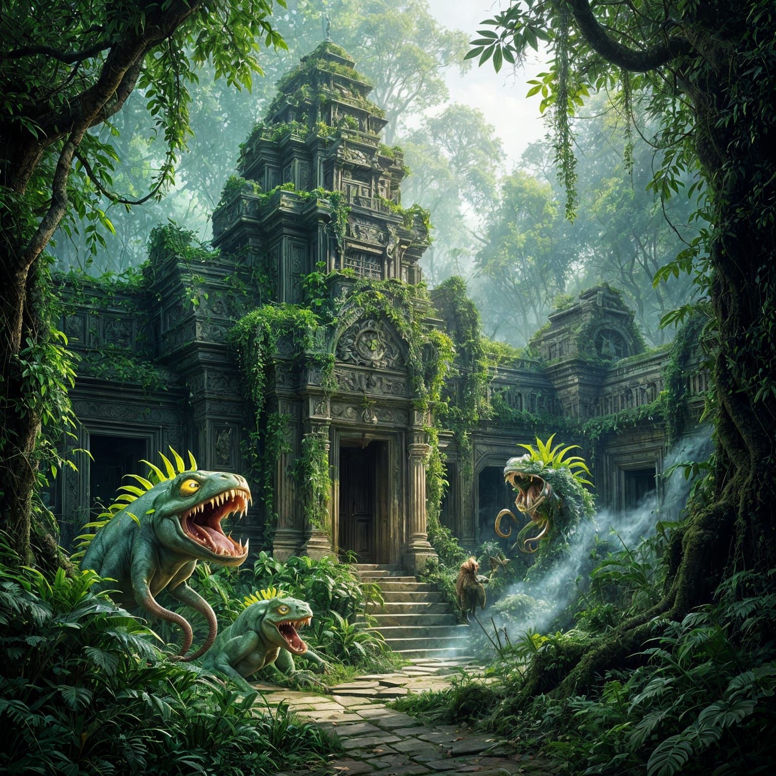 Ethereal Jungle Temple Hideout with Weaponized Nature