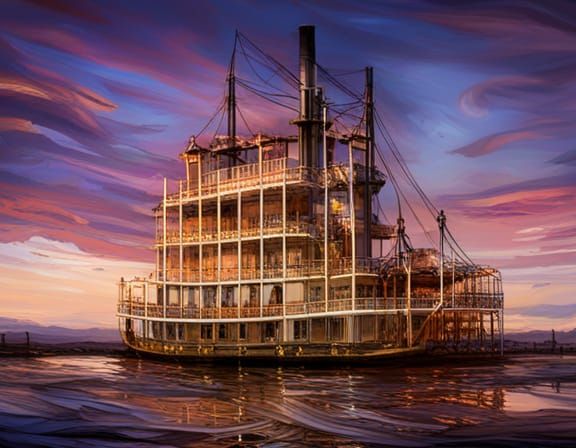 Steampunk paddle steamer on the Mississippi river (version 1...