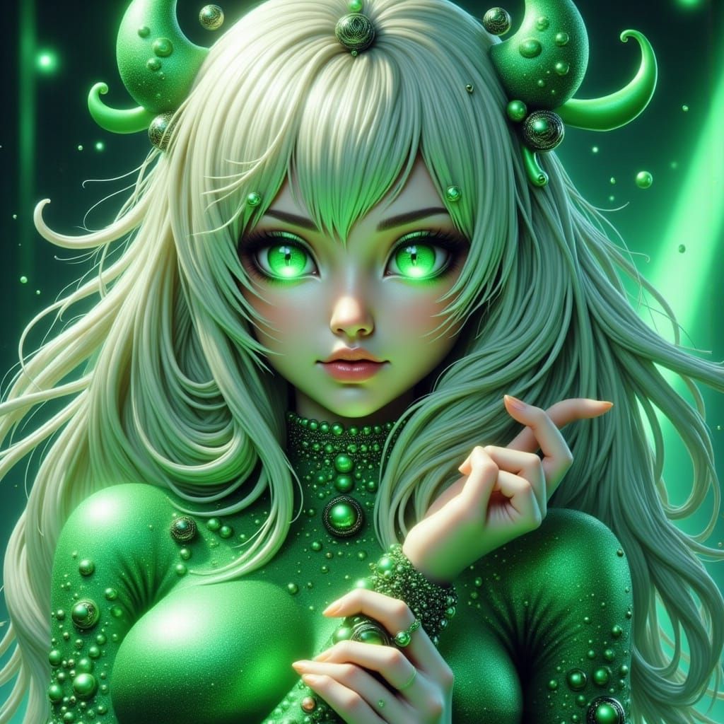 Entrancing Metallic Figure in Electric Light