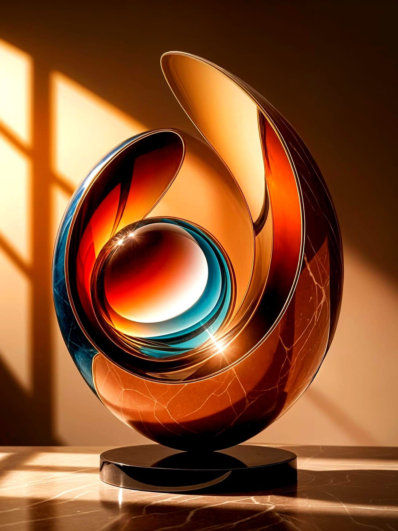 Elegant Marble and Glass Sculpture in Soft Focus