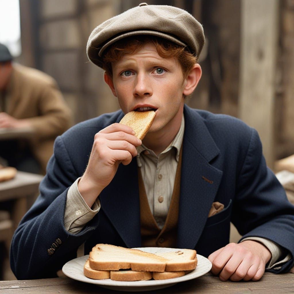 Ron Howard as 1920s Newsboy Eating Toast
