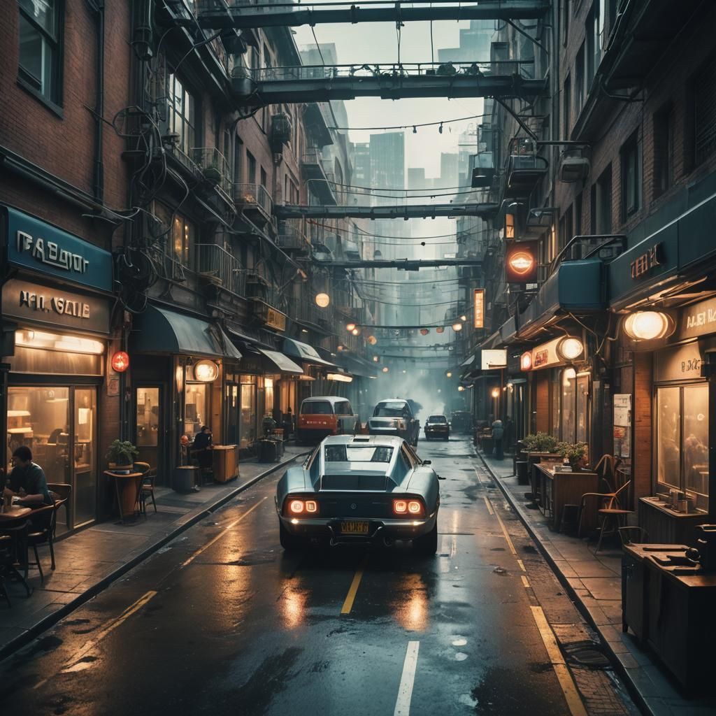 Futuristic City Street Seen From Space Cafe