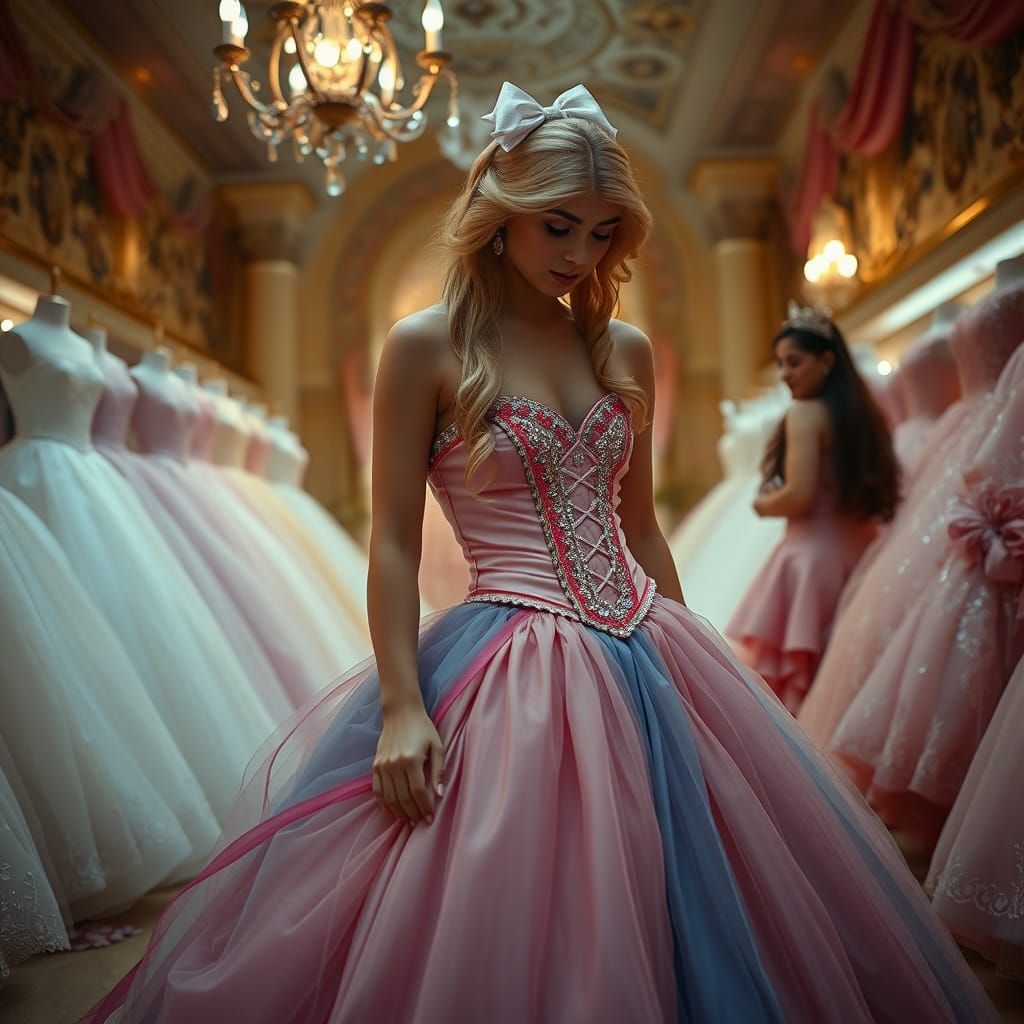 Boy in Quinceanera Gown Curtsies, Cinematic Style