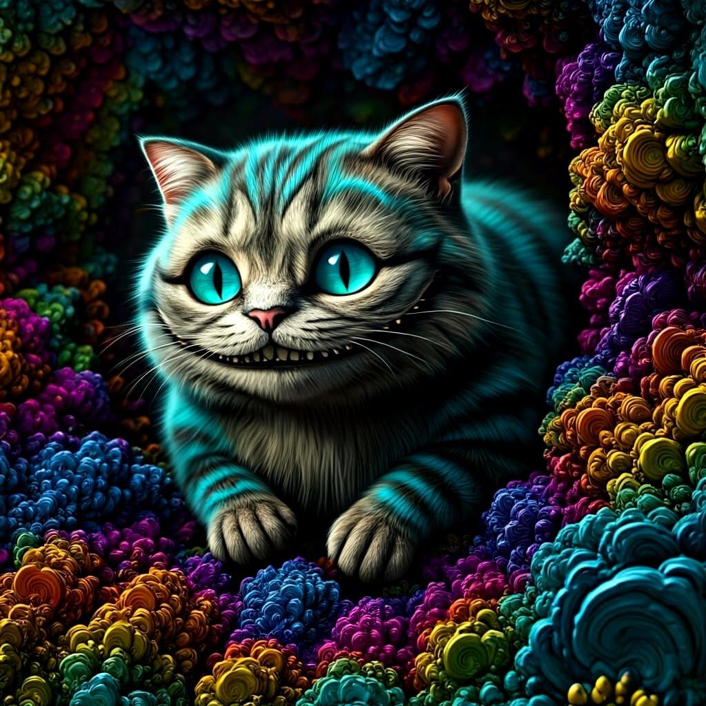 Ethereal Cat Amidst Vibrant Bismuth Fractals in Stunning Dig...