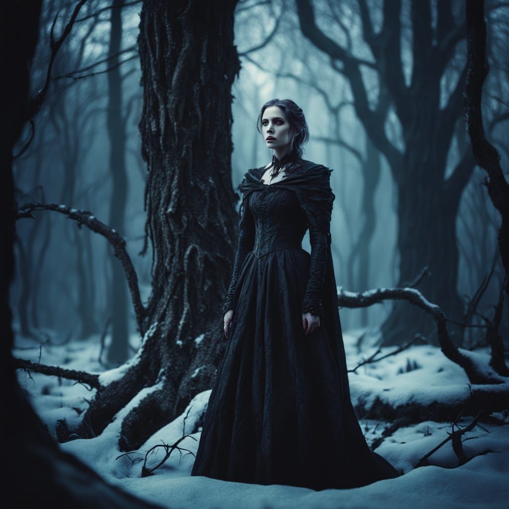Gothic Vampire in Snowy Forest: Dark Fantasy