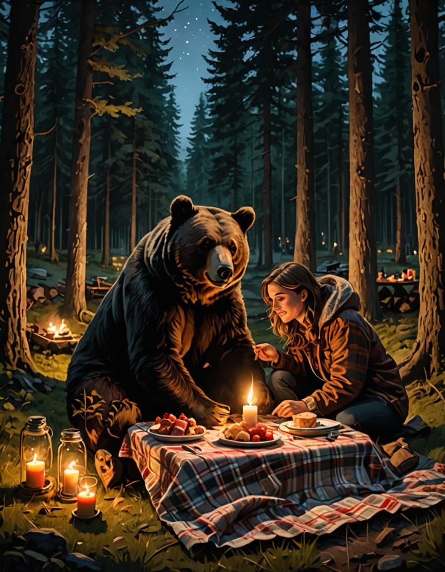 Romantic Picnic Interrupted by a Bear