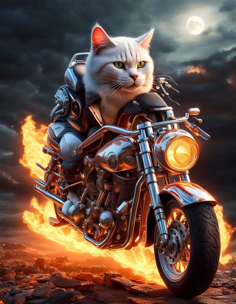 photorealistic image of a cat as a Ghostrider cat