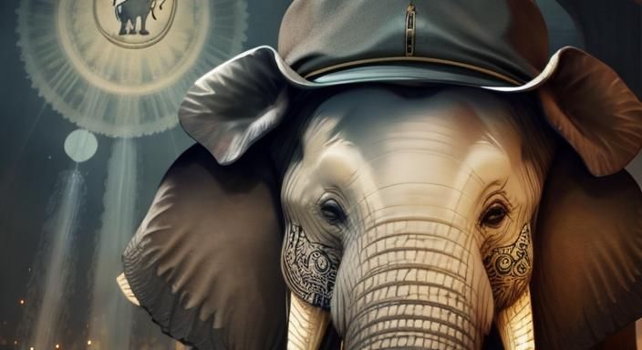 Neon Calligraphy Elephant in Dreamlike Japanese Style