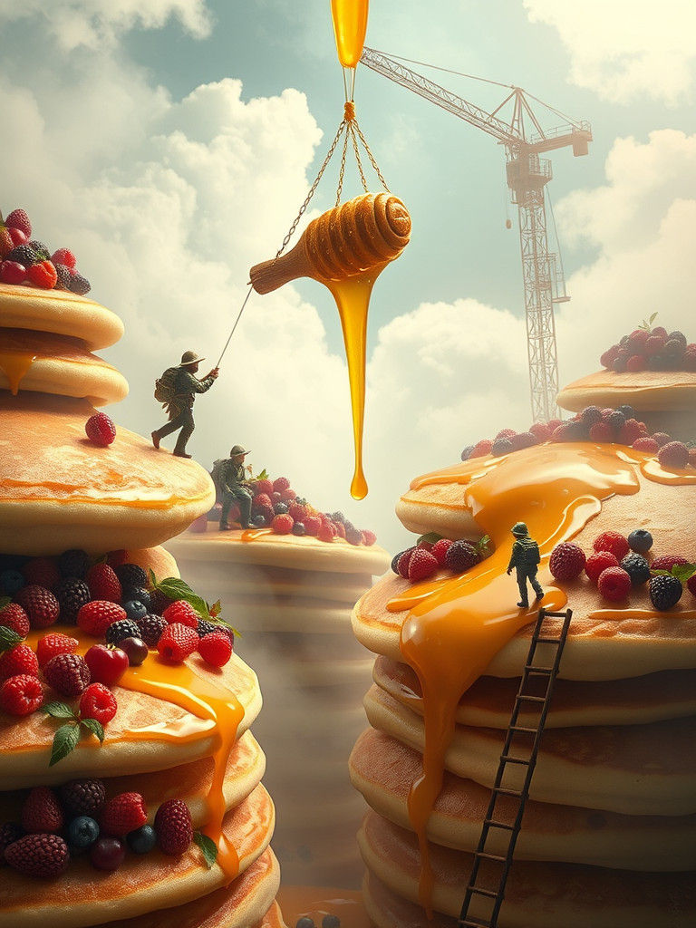 Whimsical Pancake World with Miniature Adventurers