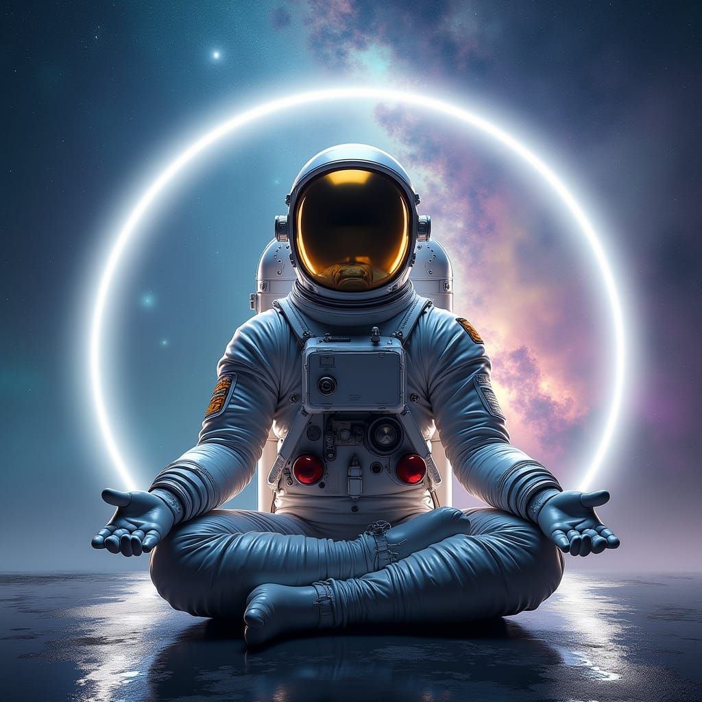Astronaut in Serene Space Meditation