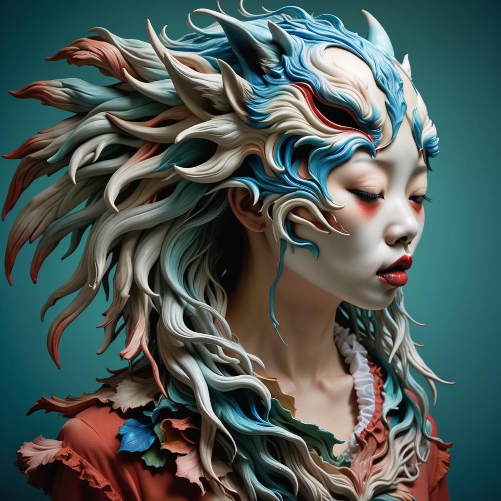 Colorful Surreal Wolf Mask Portrait