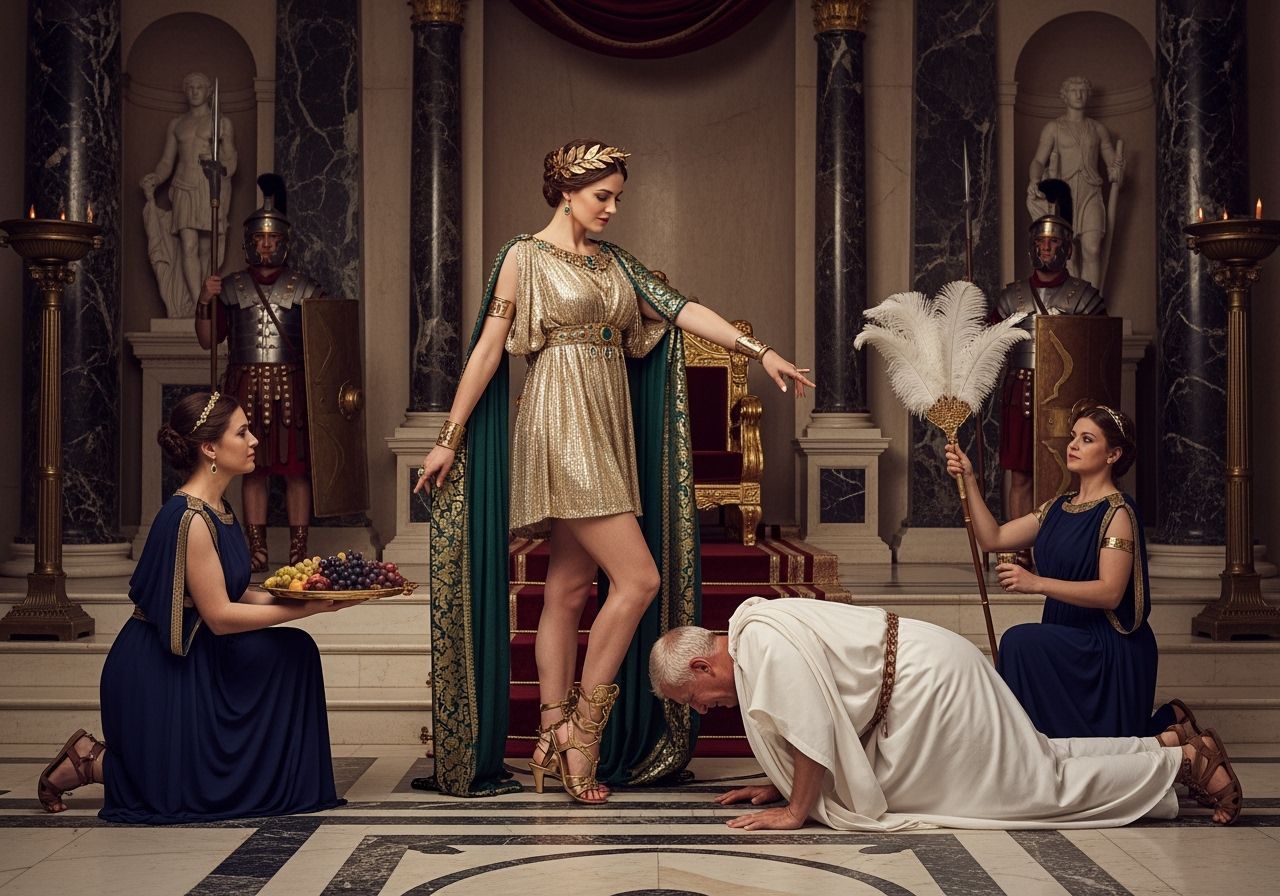 Empress Messalina in Opulent Roman Palace Throne Room